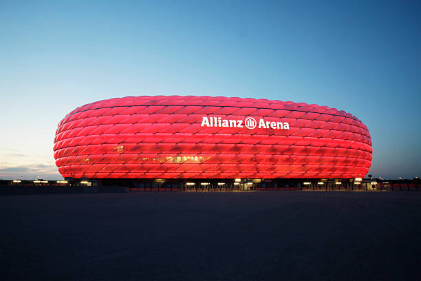 Allianz Arena Munich, Germany - July 1, 2013: Detail of the membrane shell of the football stadium Allianz Arena in Munich, Germany, designed by Herzog & de Meuron and ArupSport and built between 2002 and 2005. allianz arena stock pictures, royalty-free photos & images