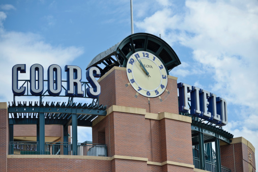 Denver, Colorado, USA - August 11, 2013: Streetside view of Coors Field, home to the MLB Colorado Rockies and named after the brewing company fron Golden, Colorado.