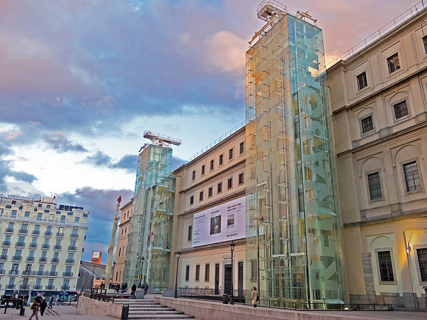 The Reina Sofia Museum. Madrid Madrid, Spain - February 24, 2013: The Reina Sofia Museum at sunset contemporary madrid european culture travel destinations stock pictures, royalty-free photos & images