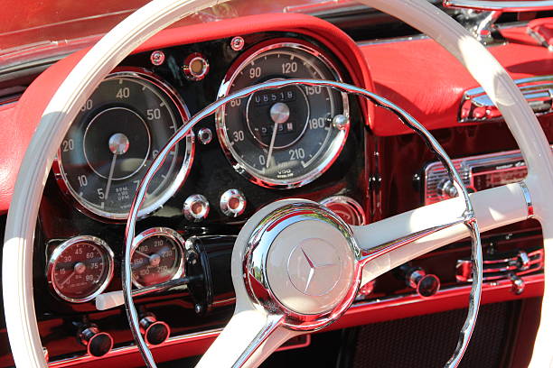 cockpit von einem mercedes sl 190 cabrio oldtimer. - chrysler stock-fotos und bilder