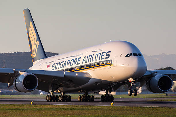 Zurich, Switzerland - October 6, 2012: A Singapore Airlines Airbus A380 is approaching Zurich International Airport.