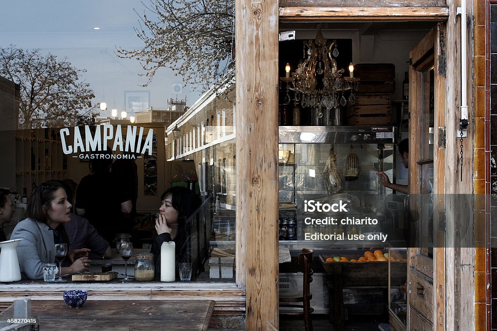 Campania Gastronomia - italian restaurant in London London, england, uk - April 10, 2010: The entrance of Campania Gastronomia in Columbia Road, london Restaurant Stock Photo