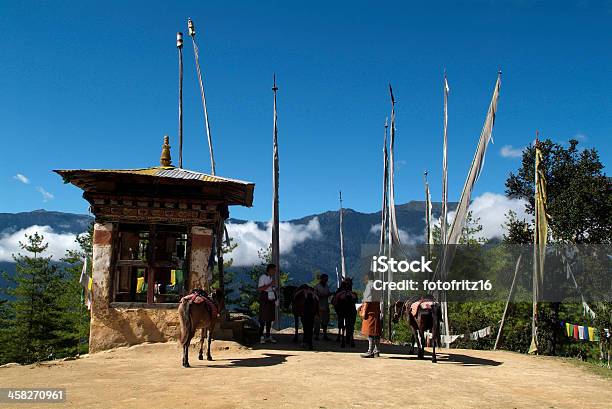 Bhutan Paro - Fotografie stock e altre immagini di Animale domestico - Animale domestico, Attività equestre ricreativa, Bandiera di preghiera