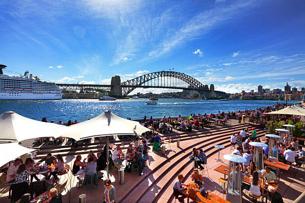 Residents and tourists at Circular Quay Sydney stock photo