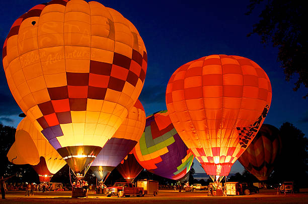 Hot-Air Balloons Night Glow Flames Albany Oregon Art air Festival stock photo
