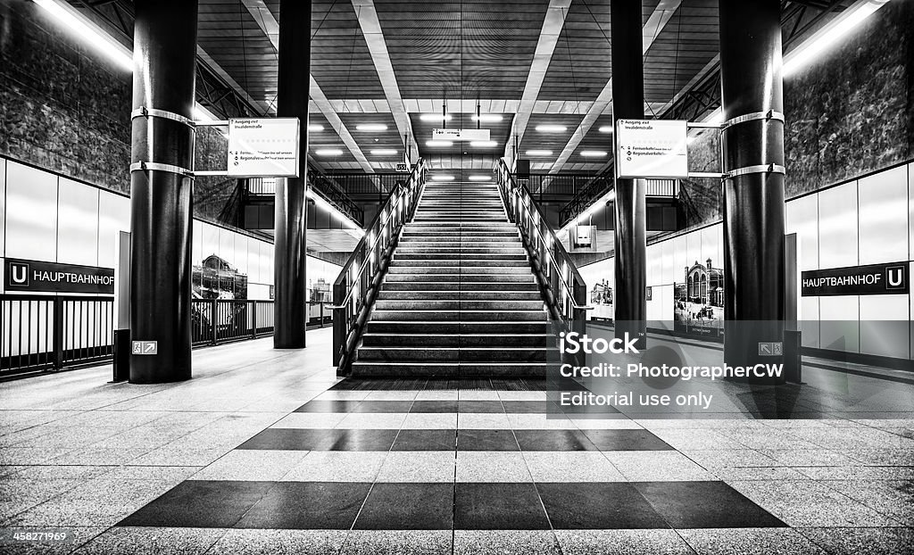 Berlin Main Station Berlin, Germnay - January 9, 2013: The subway platform at Berlin Hauptbahnhof is decorated with pictures from various time periods. Architectural Column Stock Photo