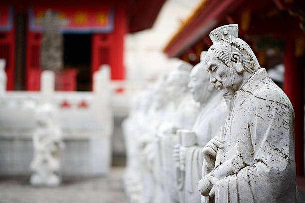 Confucius Shrine Nagasaki, Japan - December 9, 2012: Disciples of Confucius are depicted as sculptures at Confucius Shrine. The shrine is said to be the world's only Confucian shrine built outside China by Chinese hands. nagasaki prefecture photos stock pictures, royalty-free photos & images