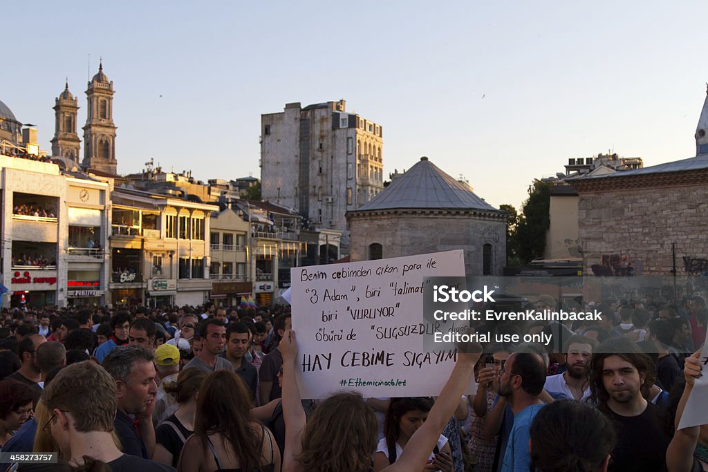 Protests in Turkey Istanbul, Turkey - June 25, 2013: People protest police who shot and killed protestor Ethem Sarisuluk during protests in Turkey. Protests are started for tree cutting in Taksim Gezi Park than developing into wider anti-government demonstrations. 2013 Protests in Turkey Stock Photo