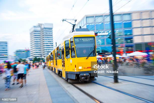 Yellow Tram On The Alexanderplatz Stock Photo - Download Image Now - Activity, Alexanderplatz, Architecture