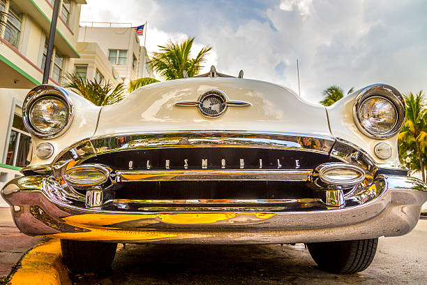 Close up of 1958 Dodge Custom Royal with chrome tailfins and taillights during classic car show at Wamoparken Karlskrona Sweden.