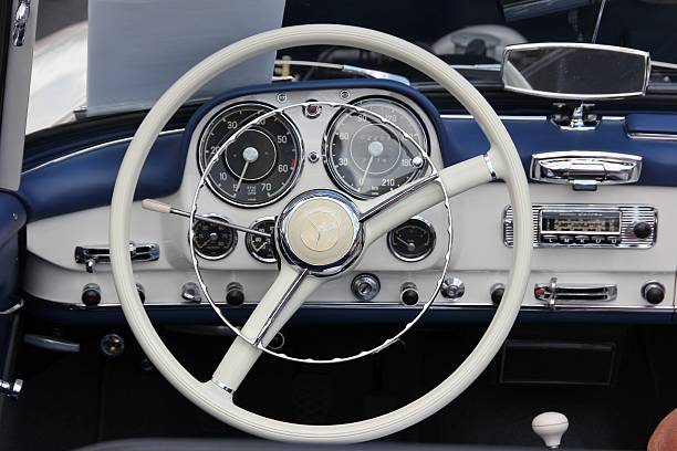 Cockpit from an Mercedes SL 190 Convertible Classic Car. stock photo
