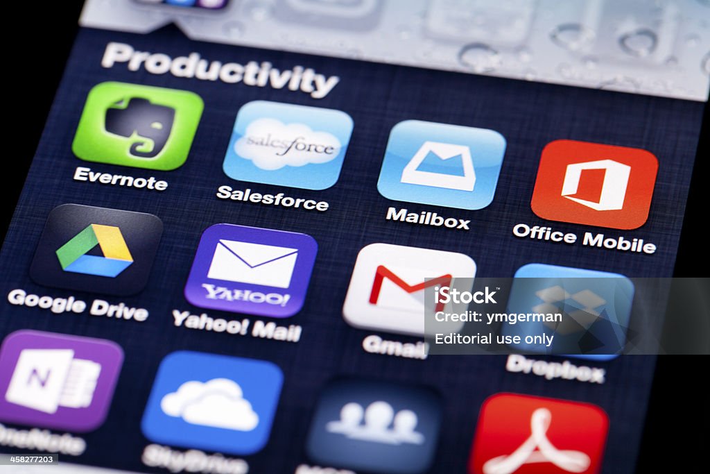 Produtividade aplicativos para iOS - Foto de stock de E-mail royalty-free