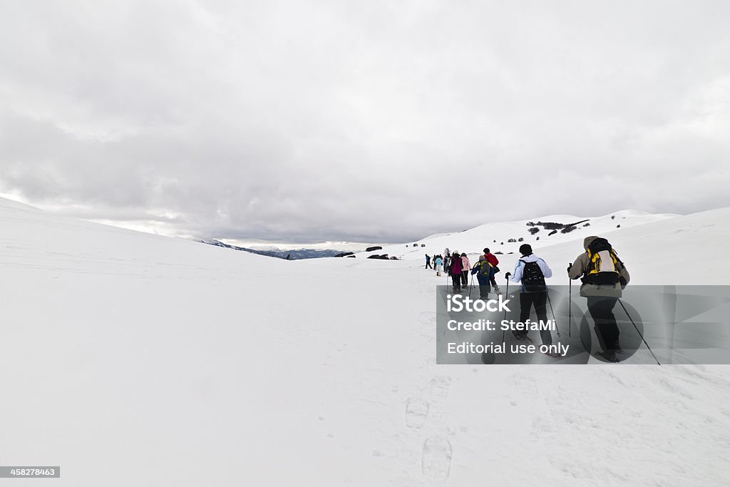 a través de un paisaje de nieve blanca - Foto de stock de Montes Sibilinos libre de derechos