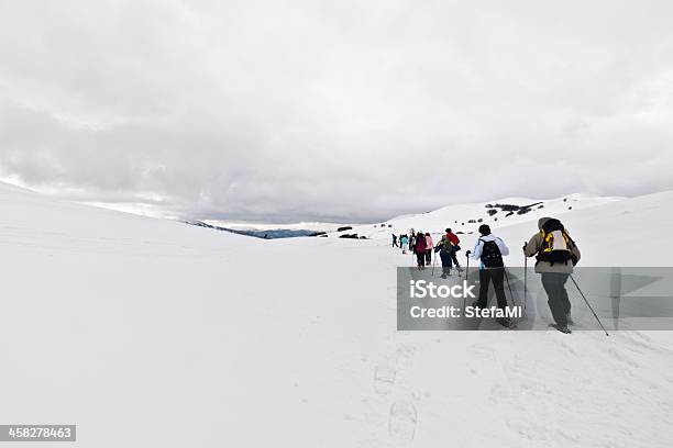 A Través De Un Paisaje De Nieve Blanca Foto de stock y más banco de imágenes de Montes Sibilinos - Montes Sibilinos, Raqueta para la nieve, Aire libre