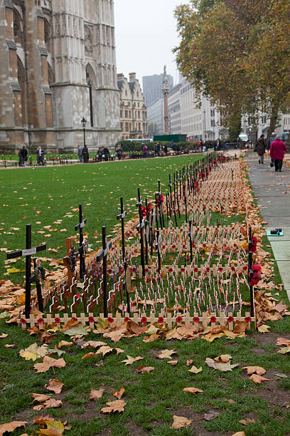 papavero cerimoniale giorno per veterani di westminster a londra, inghilterra, regno unito - ceremony poppy church us memorial day foto e immagini stock