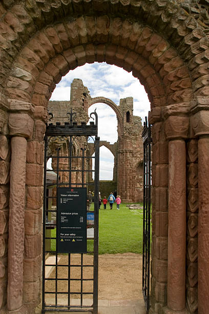 The gate to Lindesfarne Priory stock photo