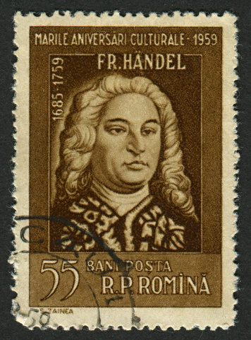 Gomel, Belarus - January 29, 2013: Postage stamp. Postage stamps printed in Romania dedicated to George Frideric Handel (1685 - 1759),  German-born British composer, circa 1959.
