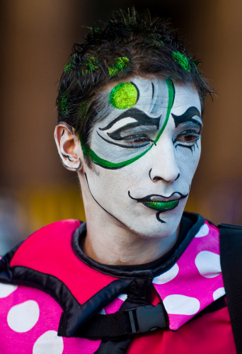 Montevideo, Uruguay - January 28, 2011: A costumed carnival participant in the annual national festival of Uruguay.