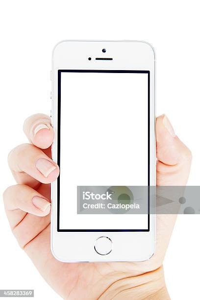 Foto de Silver Iphone 5s Com Mão e mais fotos de stock de Adulto - Adulto, Aplicação móvel, Apple computers