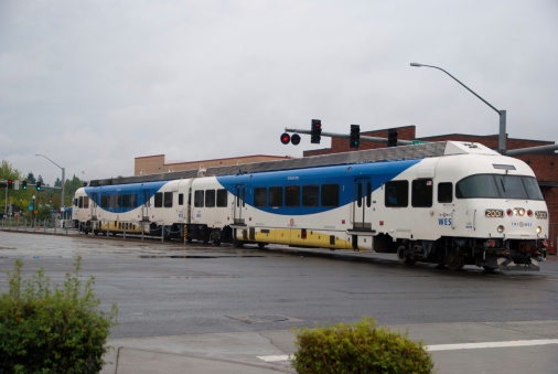 Beaverton, OR, USA - September 6th, 2006 - A Trimet WES Commuter train has just left the transit center on its run to Wilsonville