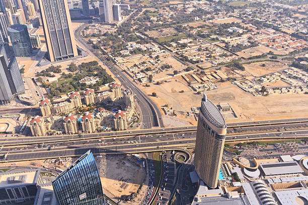 Dubai, United Arab Emirates - January 6, 2013: Aerial view of downtown Dubai . Taken from the observation deck of the Burj Khalifa, Dubai, the world's tallest building.