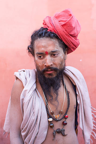 Naga Sadhu covered by ashes at Kumbh Mela stock photo