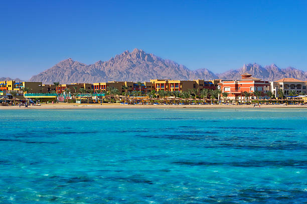 Silhouettes of spiky Arabic roofs in Sharm el-Sheikh