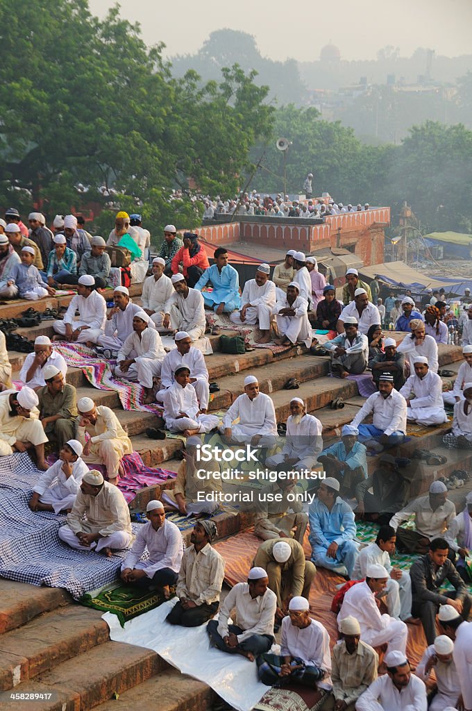 Last day of Ramadan at Jama Masjid in Old Delhi. Delhi, India, - October 27, 2012: On the last day of Ramadan  people waiting ceremony to start at Jama Masjid mosque. Adult Stock Photo