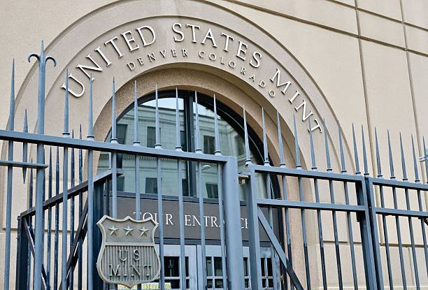 Denver, USA - July 14, 2013: The entrance to the United States Mint in downtown Denver, Colorado.