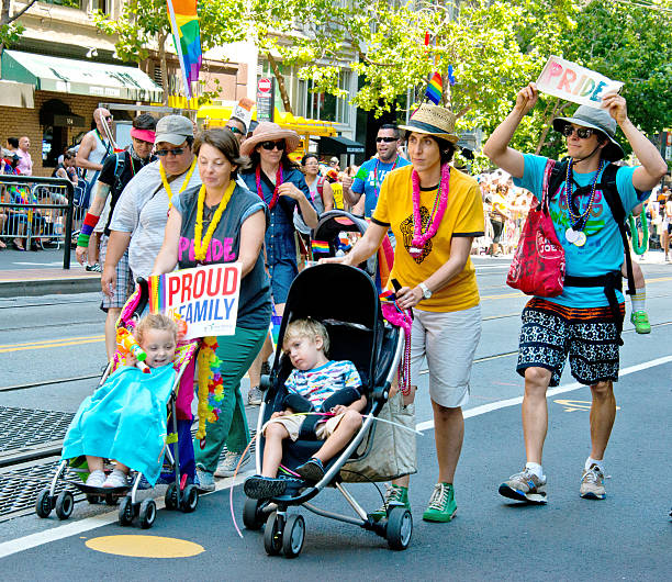 San Francisco, USA - June 30, 2013: The 43rd annual San Francisco Pride Celebration & Parade. Huge, ecstatic  LGBT  crowd, the largest ever, with about 1.5 million people, marching on Market Street. Hundreds of thousands of people gathered in downtown to watch.