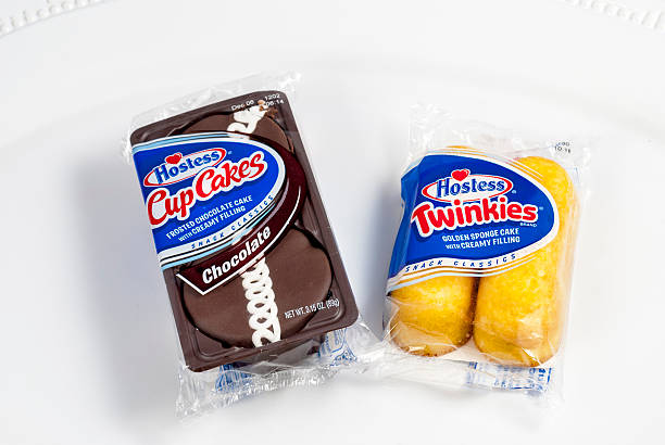 package of Twinkies and cup cakes made by hostess stock photo