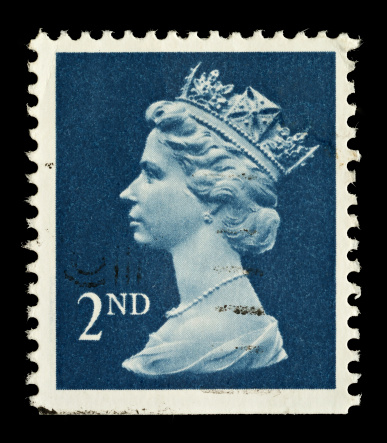 Exeter, United Kingdom - February 14, 2010: An English Used Second Class Postage Stamp showing Portrait of Queen Elizabeth 2nd, printed and issued in 1989
