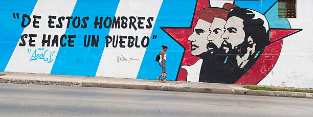 La Habana, Cuba - April 21, 2009: Woman walking near a murals at Vedado, La Habana, Cuba on April 21, 2009. This pays tribute to Ernesto \