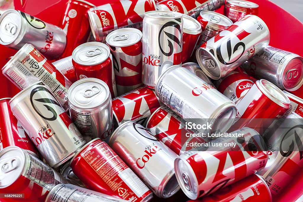 Coke in a Bin Chicago, USA - June 15, 2013: Coke and Diet Coke in a bin for a graduation party. Brands are Coke, and Diet Coke Aluminum Stock Photo