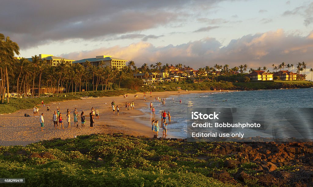 Tramonto sulla spiaggia, Wailea, Maui - Foto stock royalty-free di Acqua