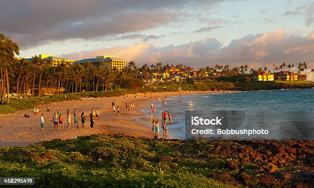 Tramonto Sulla Spiaggia Wailea Maui - Fotografie stock e altre immagini di Acqua - Acqua, Albero, Albero tropicale