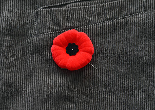 Vancouver, Canada -- November 1, 2013:Close up of a Canadian Poppy on a jacket symbolizing Remembrance Day in Canada.