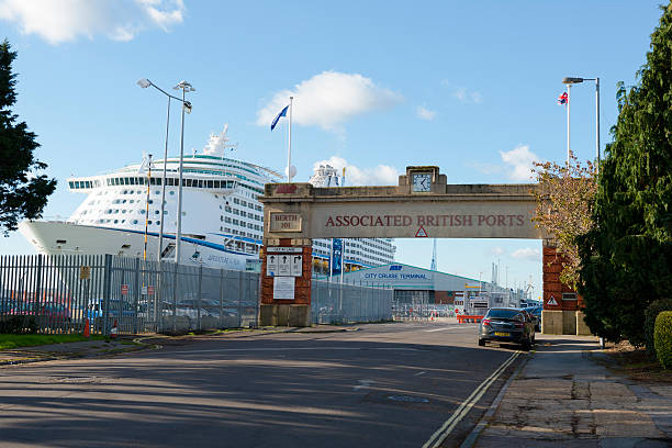 Adventure of the Seas at Southampton cruise terminal Southampton, England - November 4, 2013: Adventure of the Seas, operated by Royal Caribbean International, docked at a cruise terminal in Southampton, England southampton england photos stock pictures, royalty-free photos & images