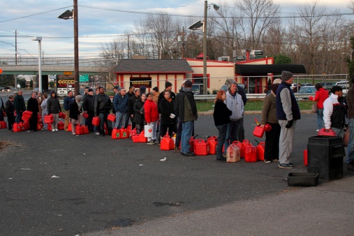 New Jersey, USA - October 17, 2012: People waiting in line to get gas after Hurricane Sandy in New Jersey.