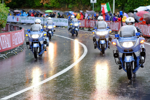 Florence, Italy - September 29, 2013: Florence - UCI Road World Championship police motorbikes in a row