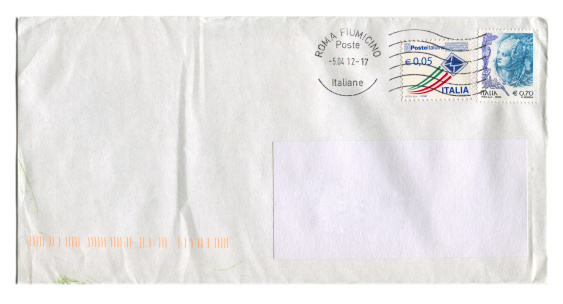 Gomel, Belarus - October 8, 2012: Mailing envelope. Mailing envelope with postage stamps dedicated to Italian Poste and Woman, circa 2012.
