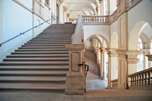 Milan, Italy - July 28, 2013: Stairs of Pinacoteca di Brera, bringing to Museum entrance