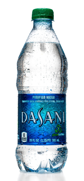Miami, USA - May 27, 2013: Dasani water 20 FL OZ bottle with drops. Dasani brand is owned by The Coca-Cola Company.