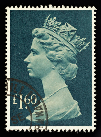 Exeter, United Kingdom - February 1, 2010: An English Used Postage Stamp showing Portrait of Queen Elizabeth 2nd, printed and issued between 1977 and 1984
