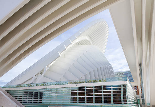 Oviedo, Spain - January 29, 2013: Architecture detail of conference and exhibition center Ciudad de Oviedo buildings. The center is composed by a big auditorium, a modern hotel and one commercial center and govern offices