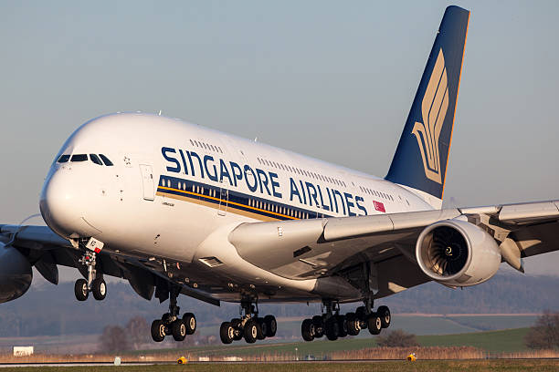 Zurich, Switzerland - April 7, 2010: A Singapore Airlines Airbus A380 is approaching Zurich International Airport.