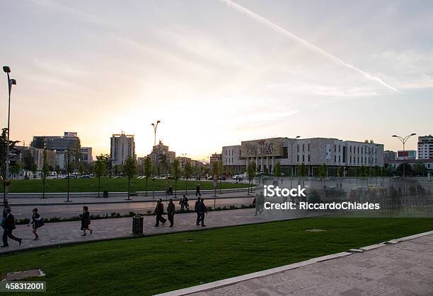 Skanderbeg Square At Dusk Stock Photo - Download Image Now - Albania, Architecture, Balkans