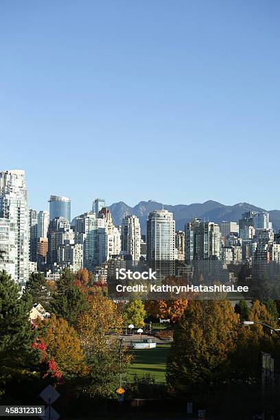 Vancouvers City Center And Autumn Foliage Under Blue Skies Stock Photo - Download Image Now