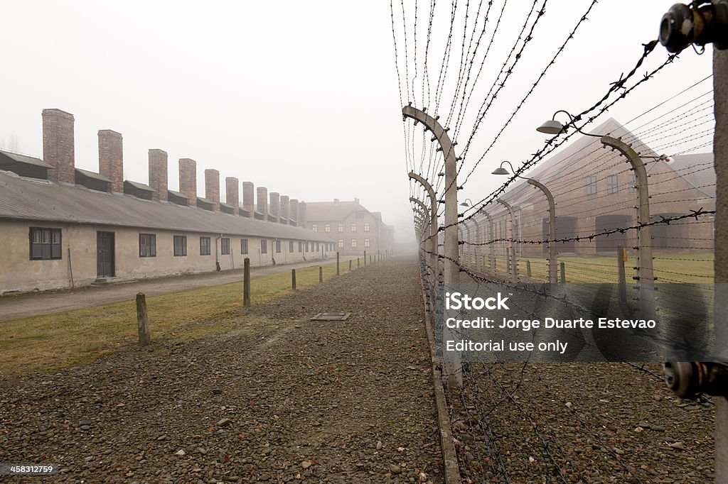 Zaun mit elektrischen Stacheldraht auf Auschwitz - Lizenzfrei Antisemitismus Stock-Foto