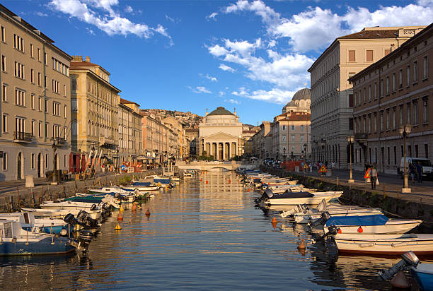 Trieste, Italy, September 13, 2012: Trieste neo-classical Church of St. Antonio Thaumaturgo over The Grand Canal.